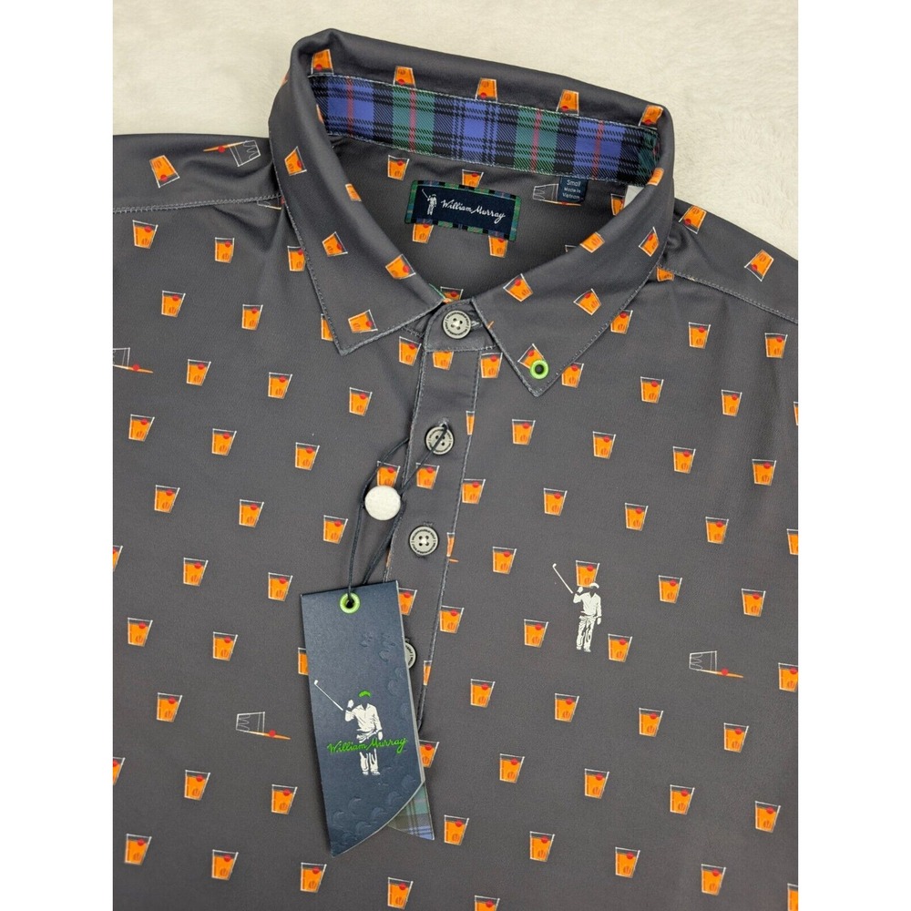 William Murray Polo Shirt Mens Small Old Fashioned Drink All Over Print NWT